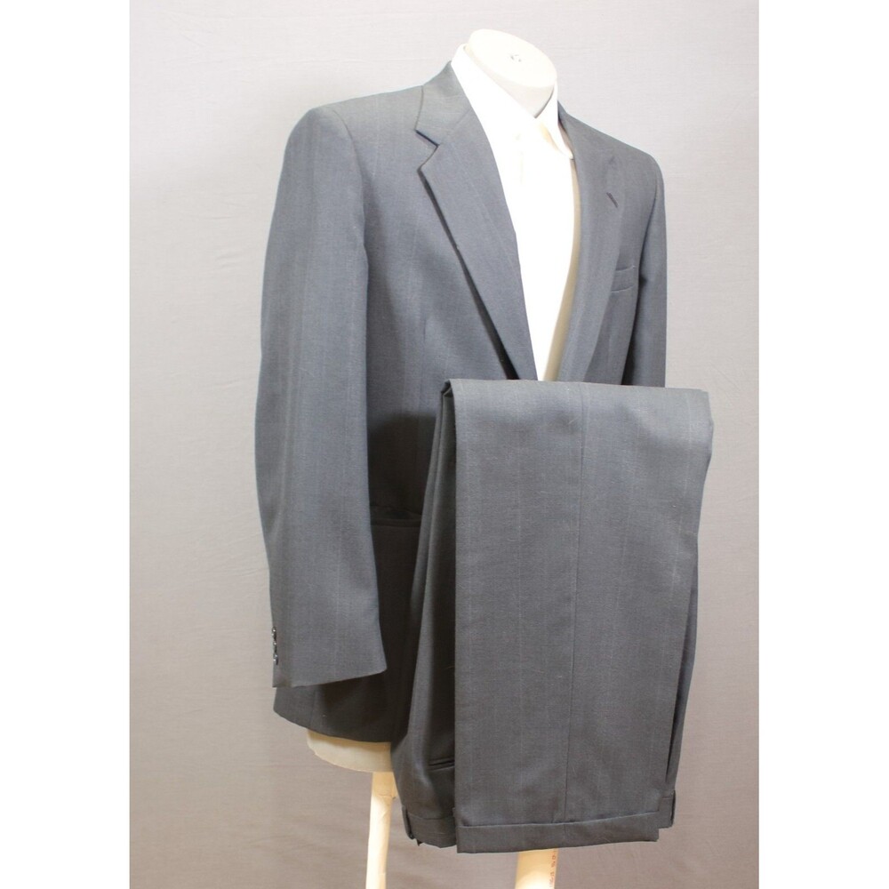 Kuppenheimer 2 Piece Suit Mens 2 Btn Blue Striped 40L Pleated Fronts 34" Waist